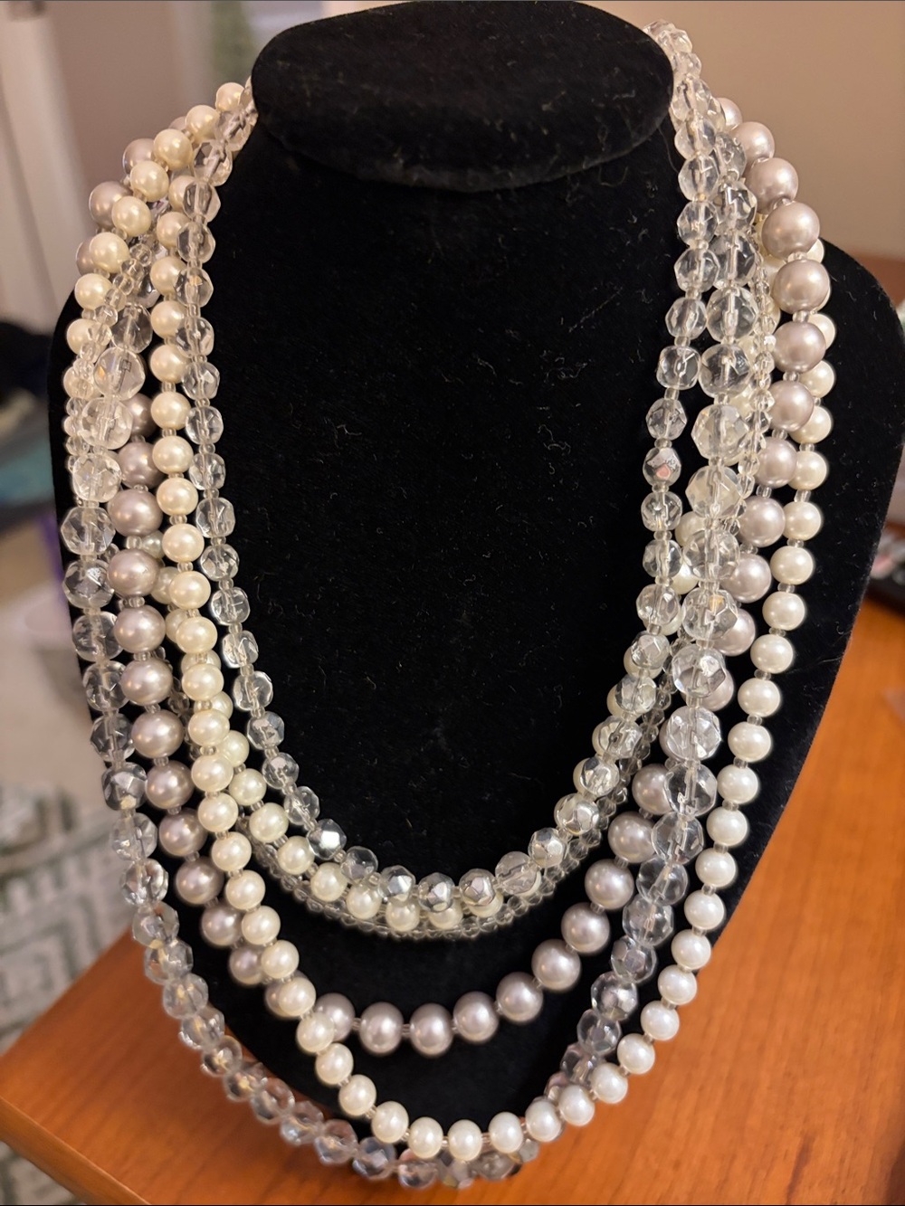 Y2K WHBM Nostalgic 6 multi strand coquette necklace white and silver.